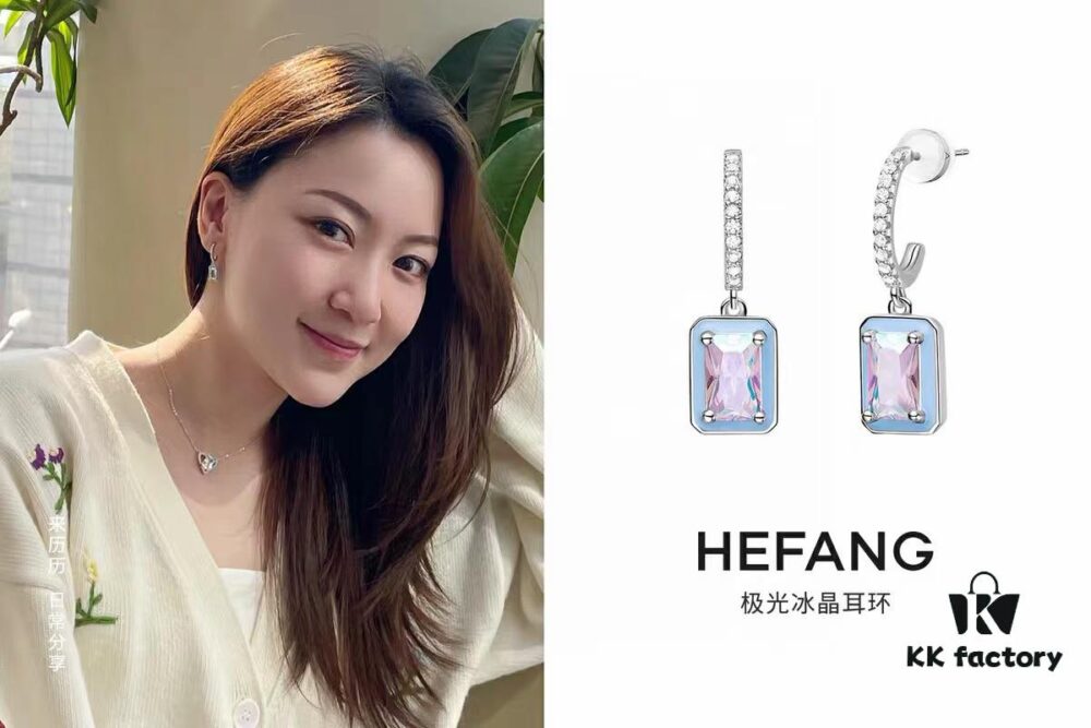 Elegant Aurora Stone Pendant with Sky Blue Low-Temperature Enamel and Micro-Paved Zirconia