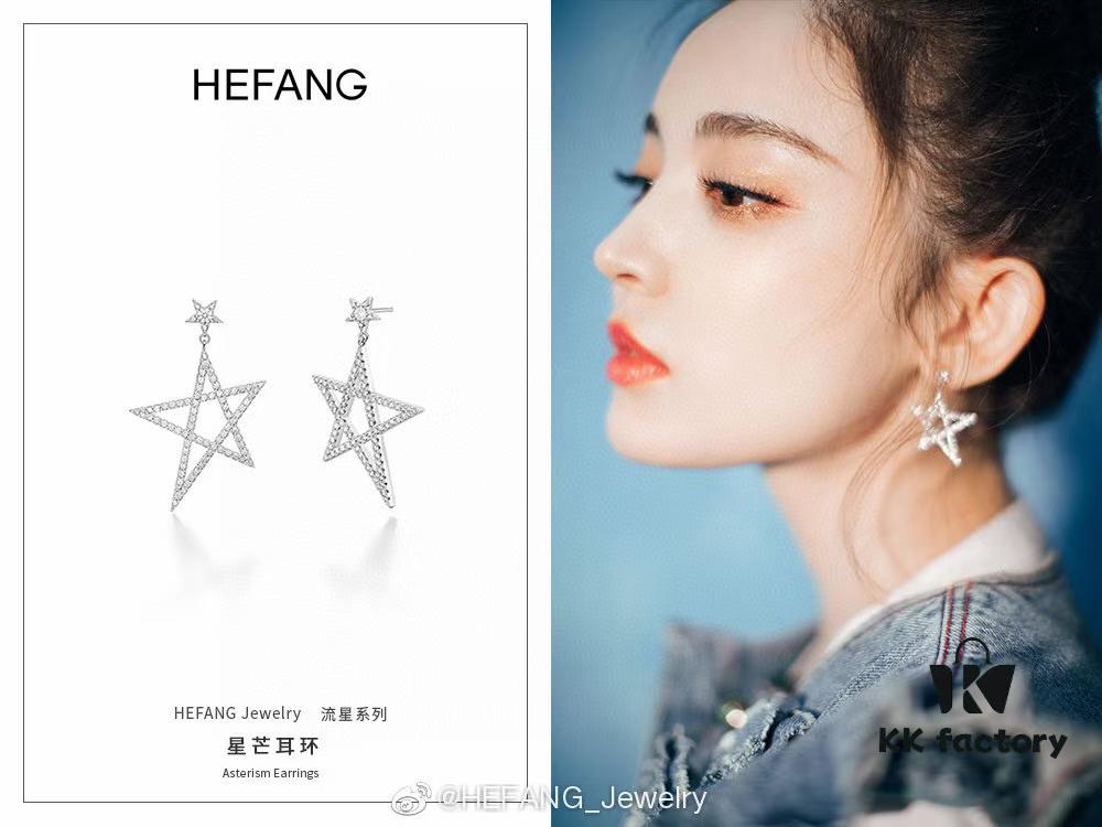 NAZA Same Style HEFANG Jewelry Hollow-out Five-pointed Star Earrings, S925 Silver with 3A Zircon Set in White Gold Plated Finish