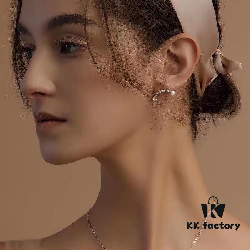 Hefang 925 Sterling Silver Balance Series Pearl Smile Stud Earrings