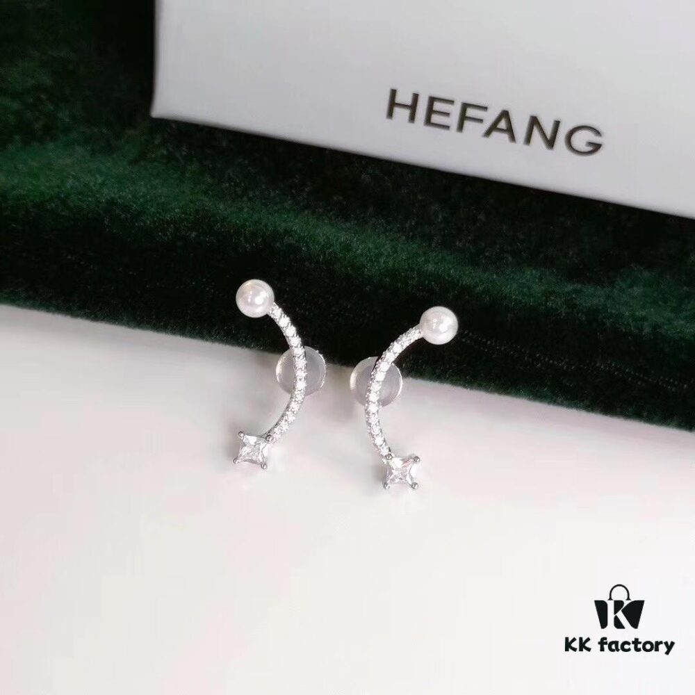 Hefang 925 Sterling Silver Balance Series Pearl Smile Stud Earrings