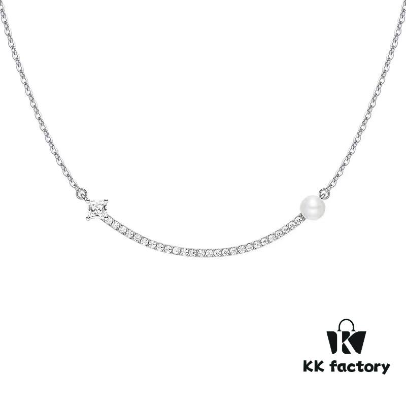 Hefang Jewelry Balance Series Pearl Smile Necklace, 925 Sterling Silver Ins-Style Elegant Smile Pendant Collar Chain