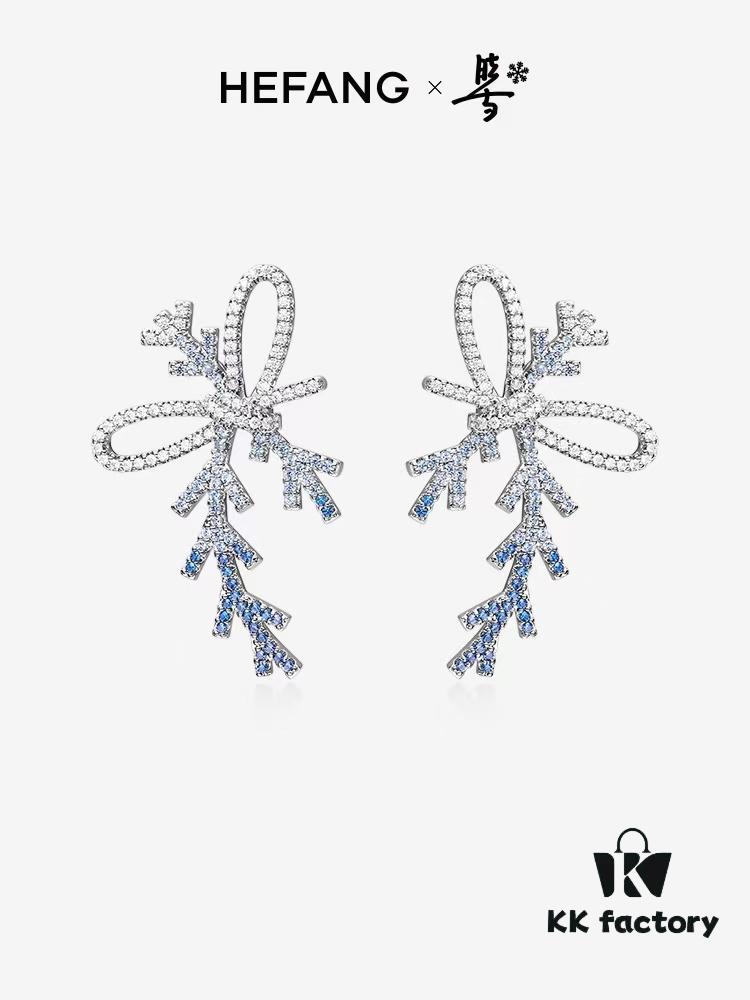 HEFANG Jewelry Ribbon First Snow Earrings, Same Style as Zhou Jieqiong