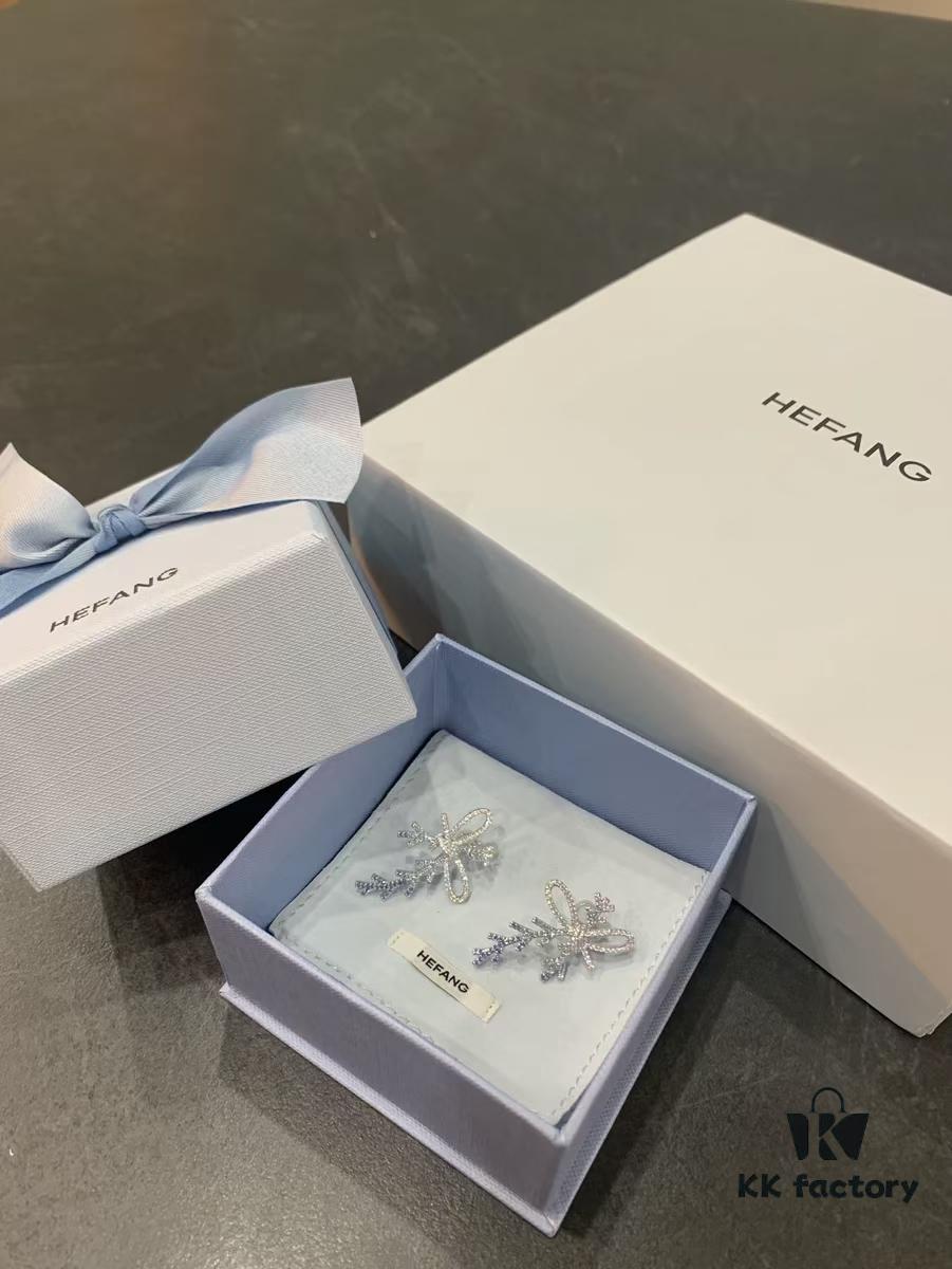HEFANG Jewelry Ribbon First Snow Earrings, Same Style as Zhou Jieqiong