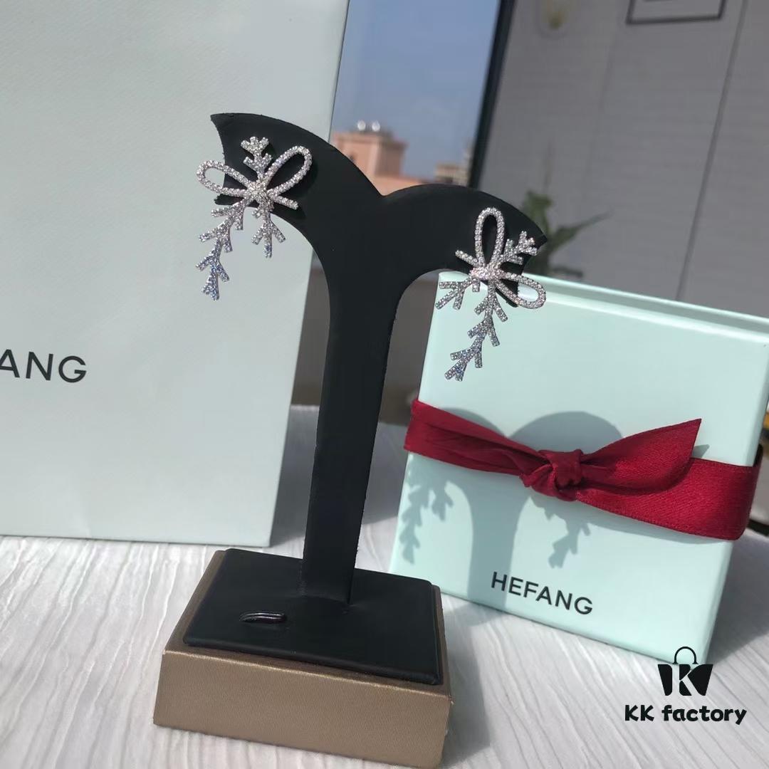 HEFANG Jewelry Ribbon First Snow Earrings, Same Style as Zhou Jieqiong