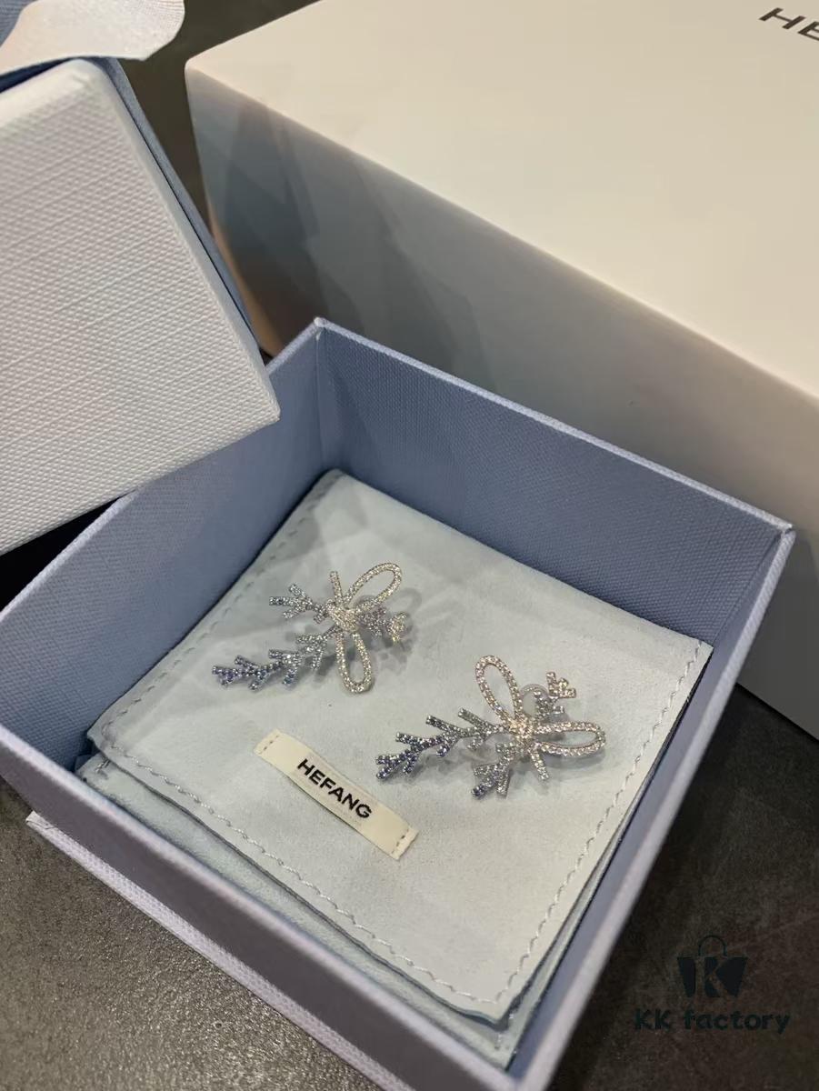 HEFANG Jewelry Ribbon First Snow Earrings, Same Style as Zhou Jieqiong