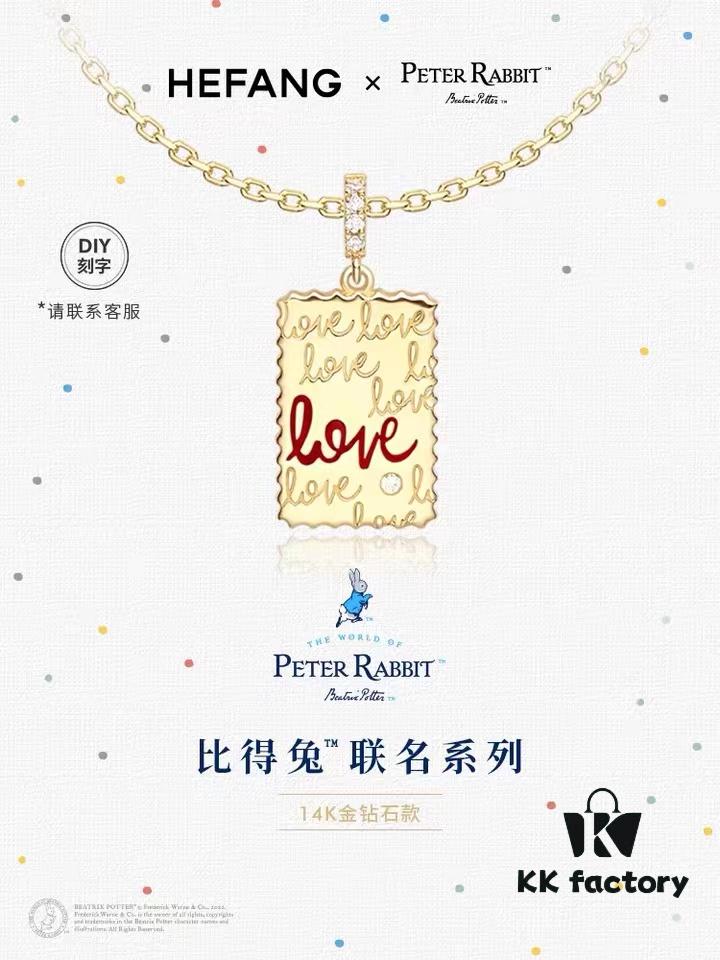 Rabbit Year New Arrival] HEFANG He Fang Bidet Rabbit Confession Square Pendant S925 Solid Sterling Silver Necklace Customized Silver Sweater Chain