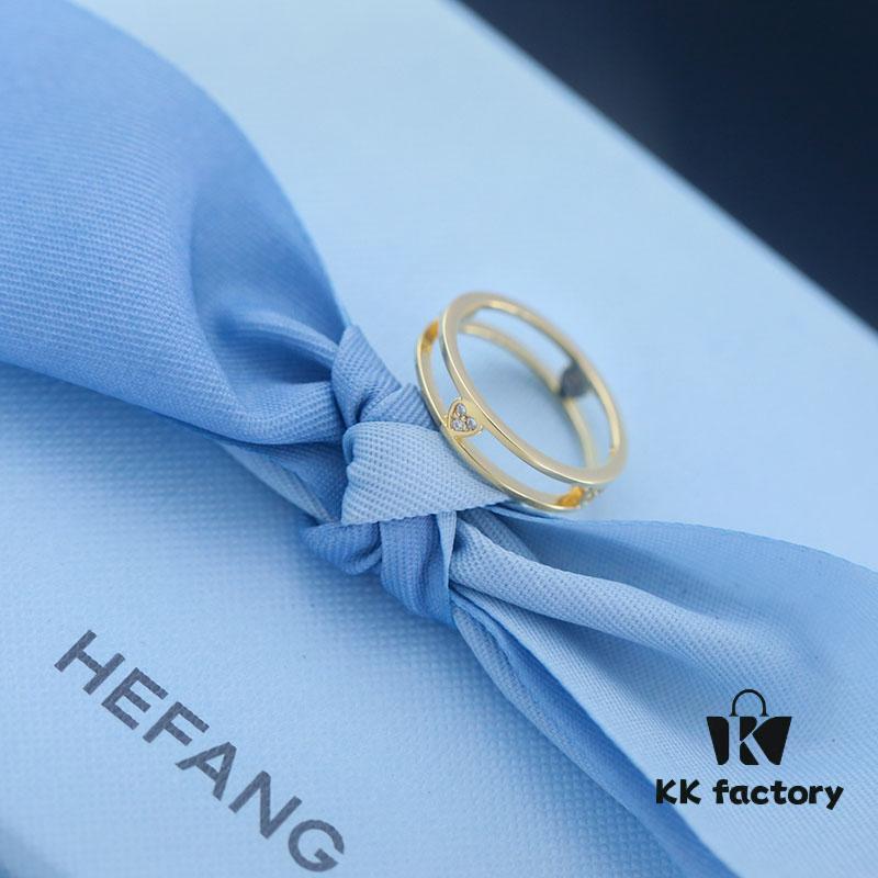[Year of the Rabbit New Arrival] HEFANG Bi De Tu Double-Layer Heart Pure Silver Ring S925 Sterling Silver Band, Ideal Gift for Birth Year