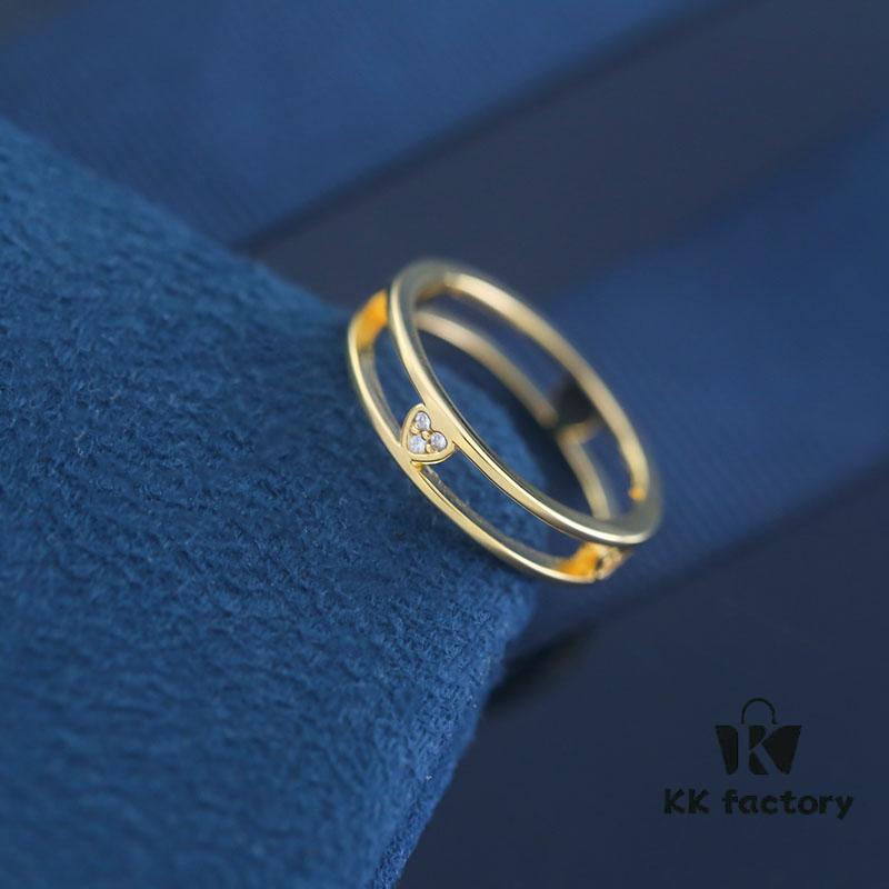 [Year of the Rabbit New Arrival] HEFANG Bi De Tu Double-Layer Heart Pure Silver Ring S925 Sterling Silver Band, Ideal Gift for Birth Year