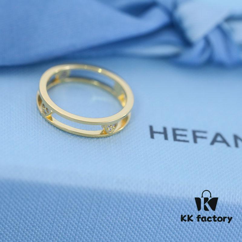 [Year of the Rabbit New Arrival] HEFANG Bi De Tu Double-Layer Heart Pure Silver Ring S925 Sterling Silver Band, Ideal Gift for Birth Year
