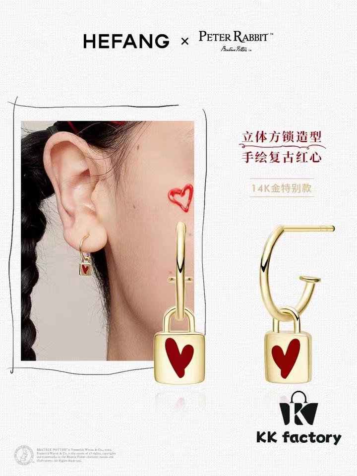 Rabbit Year New Arrival] HEFANG Bide Rabbit Confession Little Square Lock 925 Sterling Silver Earrings, Lightweight Luxury Ear Ornaments, Gift Ideas