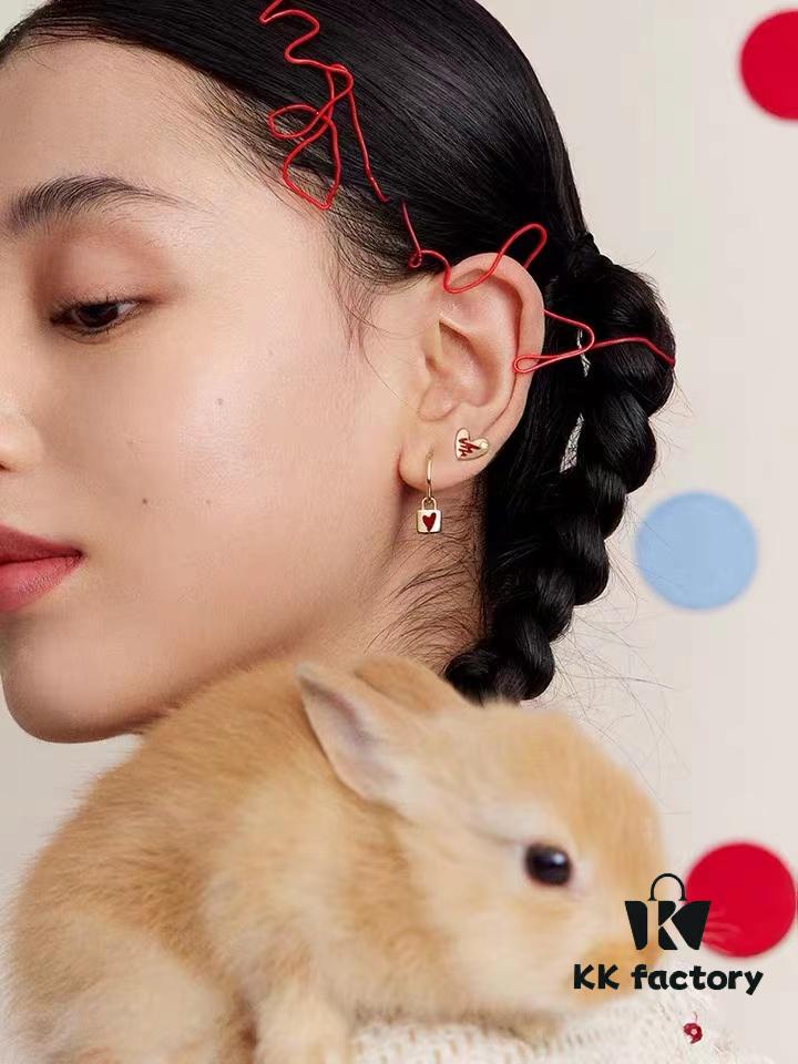 Rabbit Year New Arrival] HEFANG Bide Rabbit Confession Little Square Lock 925 Sterling Silver Earrings, Lightweight Luxury Ear Ornaments, Gift Ideas