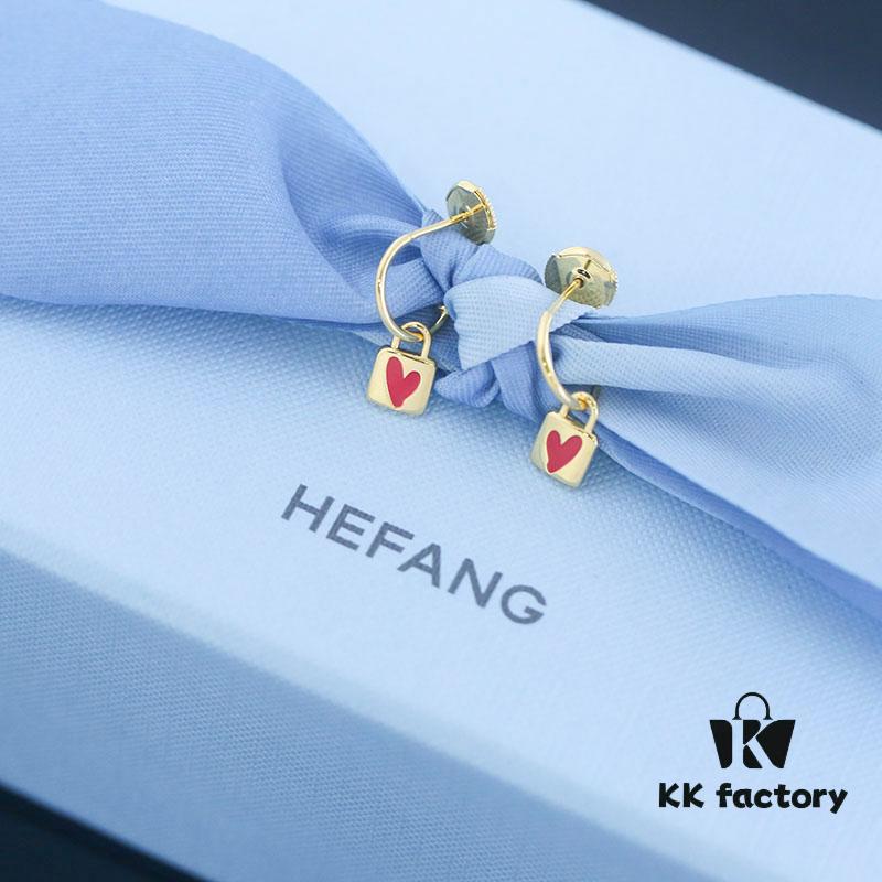 Rabbit Year New Arrival] HEFANG Bide Rabbit Confession Little Square Lock 925 Sterling Silver Earrings, Lightweight Luxury Ear Ornaments, Gift Ideas