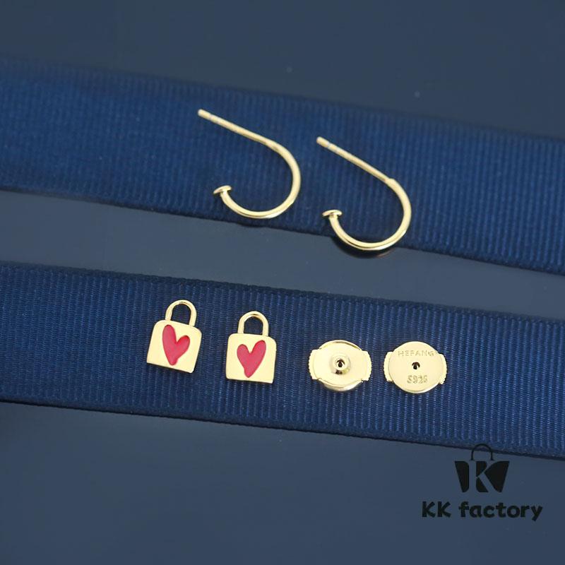 Rabbit Year New Arrival] HEFANG Bide Rabbit Confession Little Square Lock 925 Sterling Silver Earrings, Lightweight Luxury Ear Ornaments, Gift Ideas