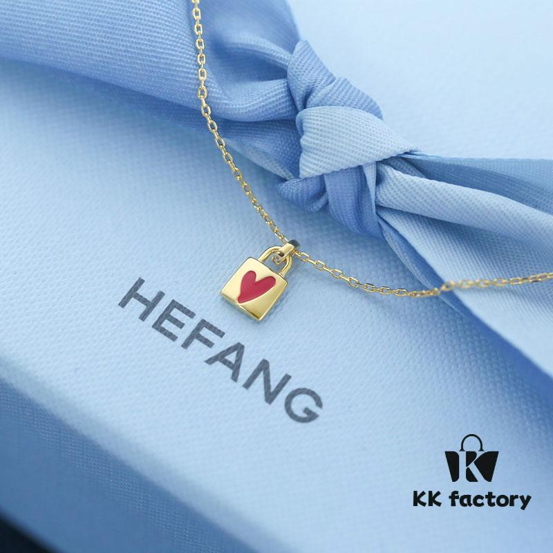 Rabbit Year New Arrival] HEFANG He Fang Bidet Rabbit Confession 925 Sterling Silver Small Square Lock Necklace, Sweater Chain