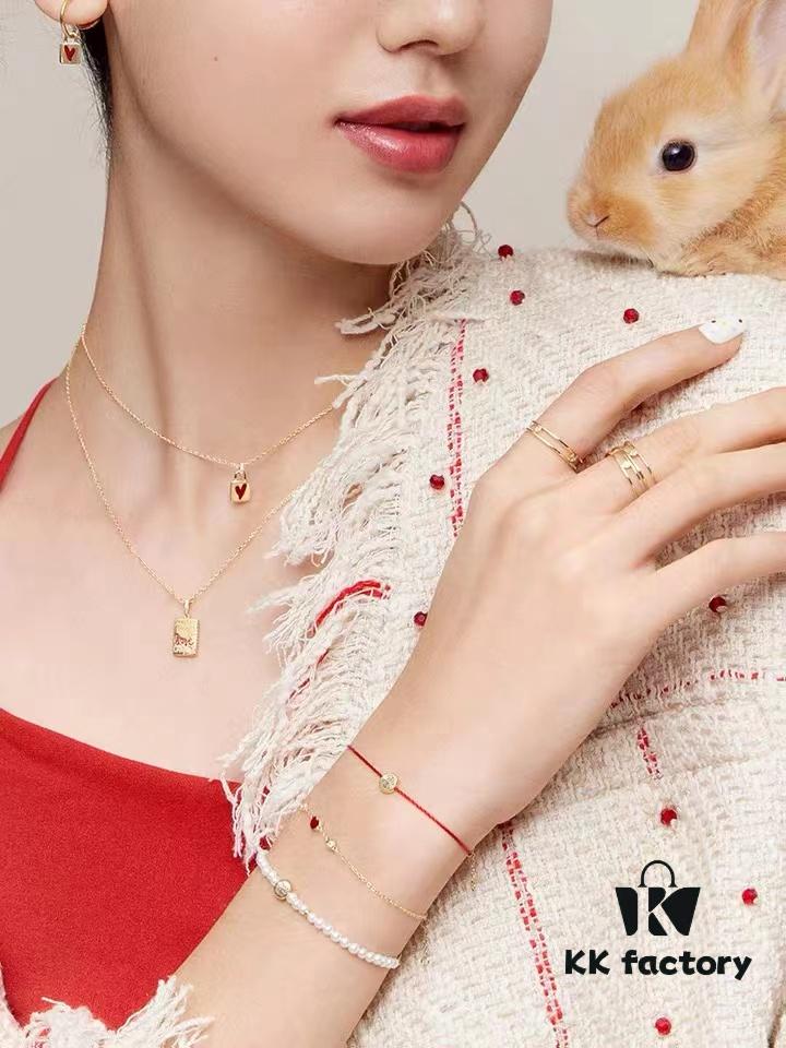 Rabbit Year New Arrival] HEFANG He Fang Bidet Rabbit Confession 925 Sterling Silver Small Square Lock Necklace, Sweater Chain