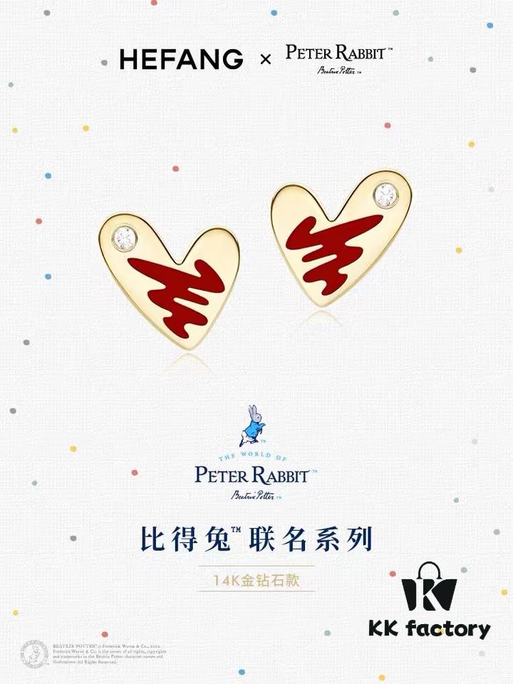 Rabbit Year New Arrival - HEFANG Bide Rabbit Oil Painting Heart Stud Earrings, S925 Sterling Silver Full Silver Ear Studs, Gift Idea