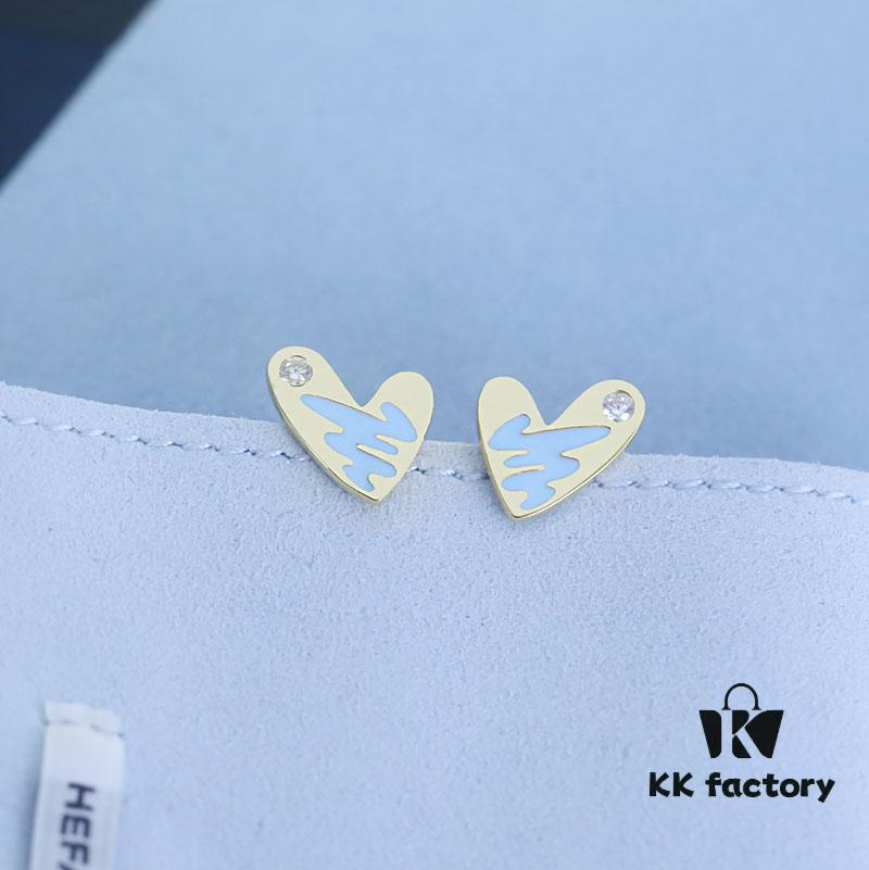 Rabbit Year New Arrival - HEFANG Bide Rabbit Oil Painting Heart Stud Earrings, S925 Sterling Silver Full Silver Ear Studs, Gift Idea