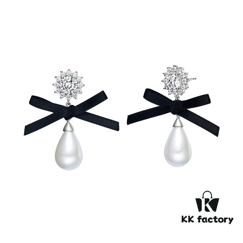 He Fang Bow Silk Ribbon Earrings, Same Style as Yang Mi