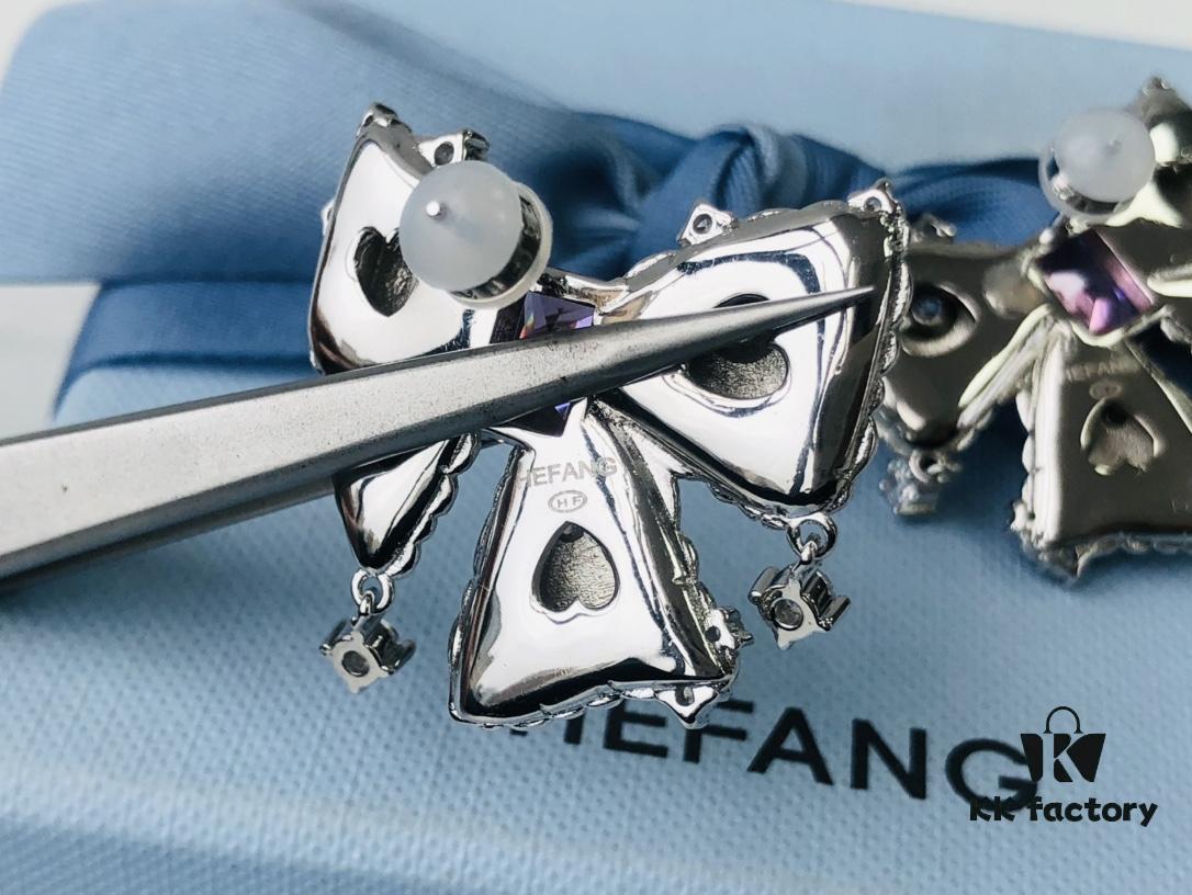 HEFANG Jewelry Bowknot Gemstone Earrings