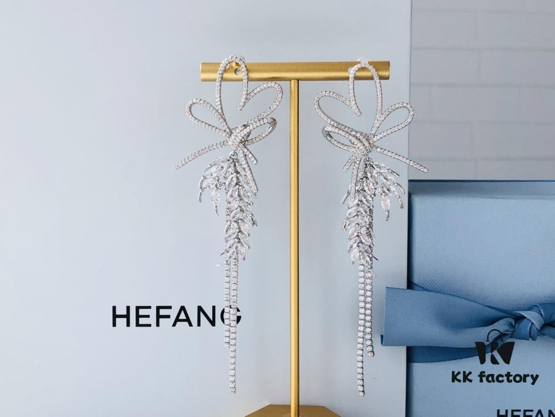 HEFANG Jewelry Love Heart Wheat Tassel Earrings
