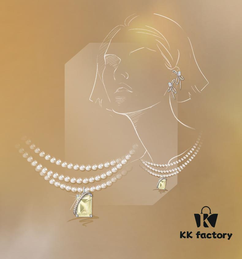 HEFANG Jewelry Gilded Sugar Triple Chain Necklace with Extension Chain