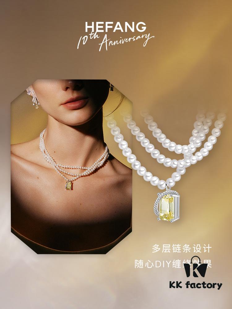 HEFANG Jewelry Gilded Sugar Triple Chain Necklace with Extension Chain