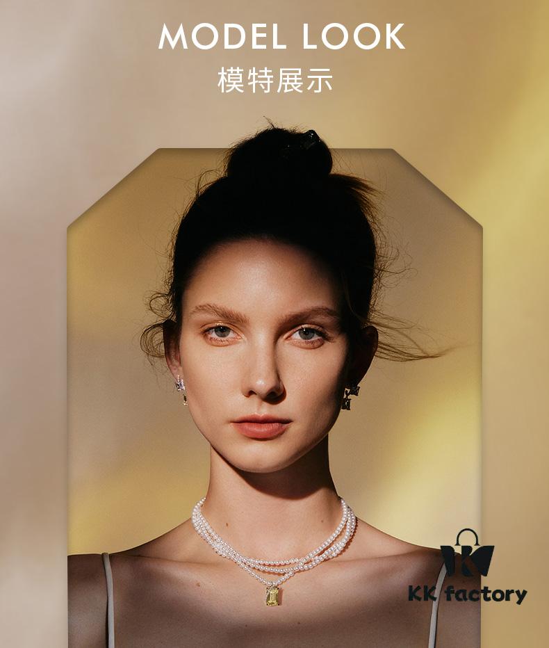 HEFANG Jewelry Gilded Sugar Triple Chain Necklace with Extension Chain