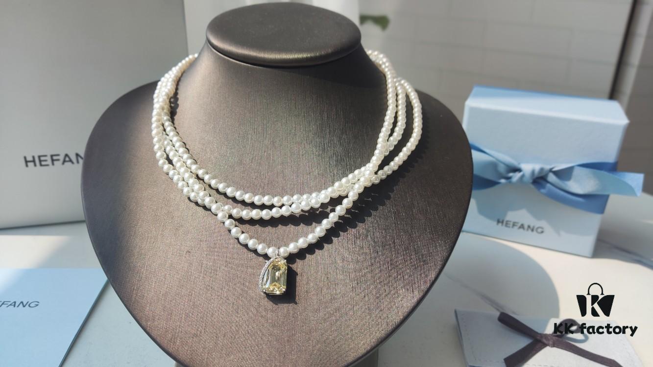 HEFANG Jewelry Liu Guang Fang Tang Three-Layer Necklace with Extension Chain