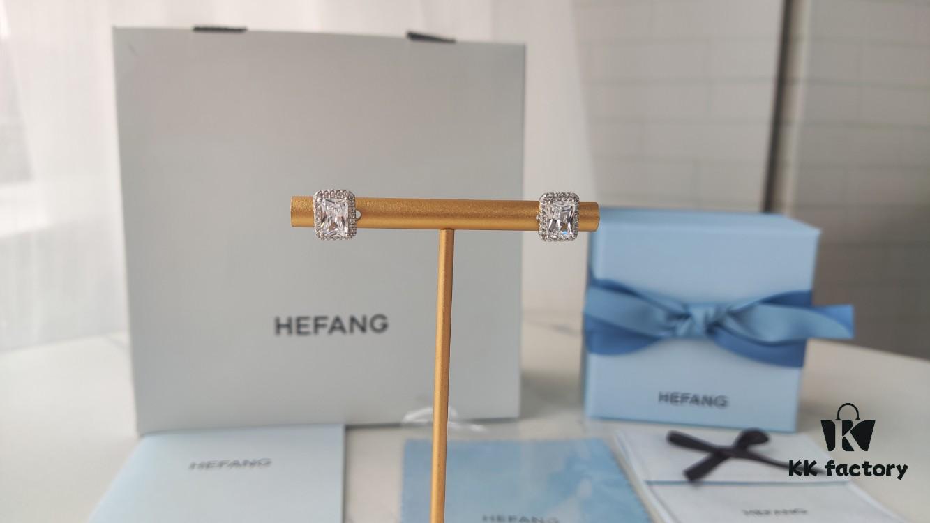HEFANG Jewelry Shiny Cube Stud Earrings