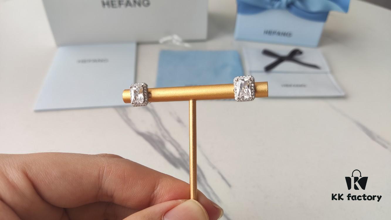 HEFANG Jewelry Shiny Cube Stud Earrings