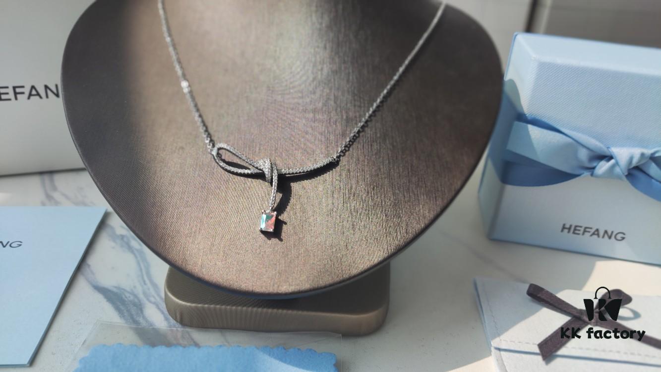 HEFANG Aurora Ribbon Knot Pendant Necklace