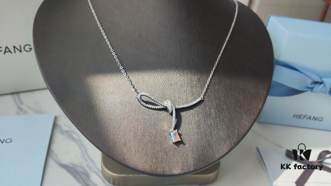 HEFANG Aurora Ribbon Knot Pendant Necklace