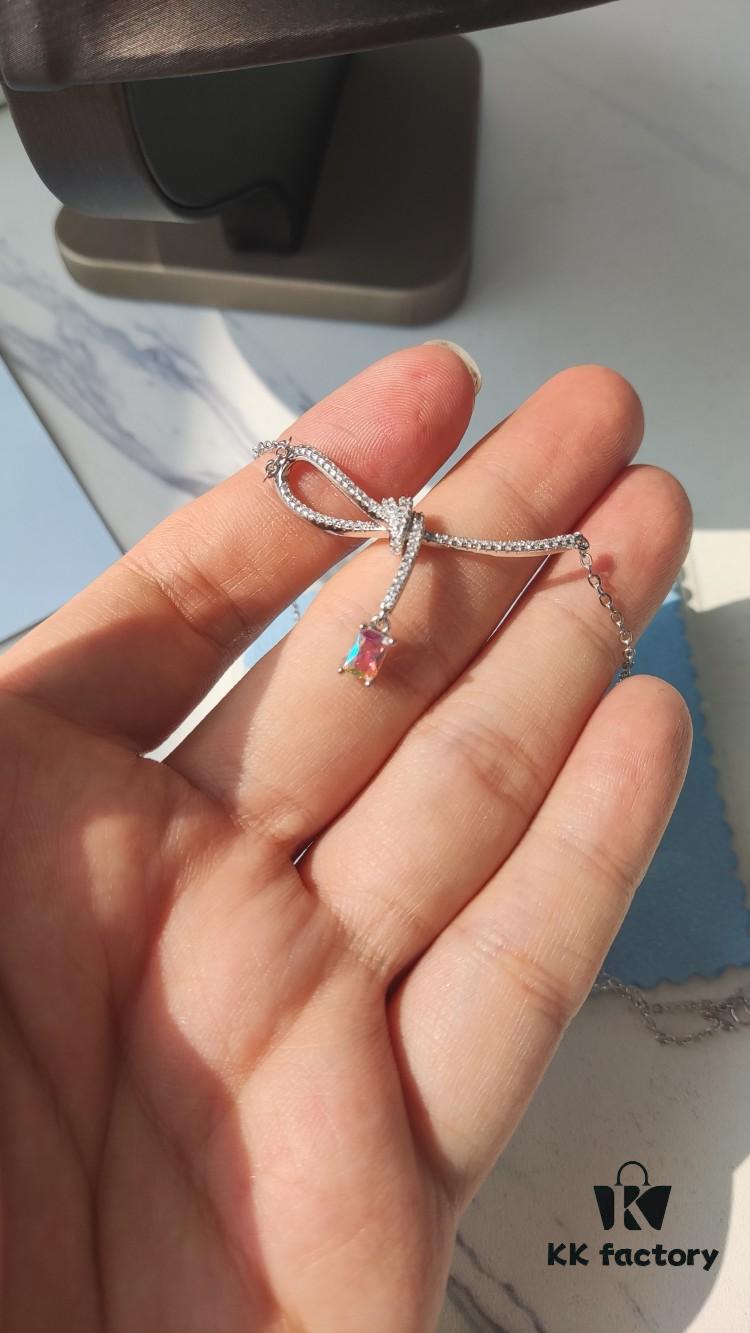 HEFANG Aurora Ribbon Knot Pendant Necklace