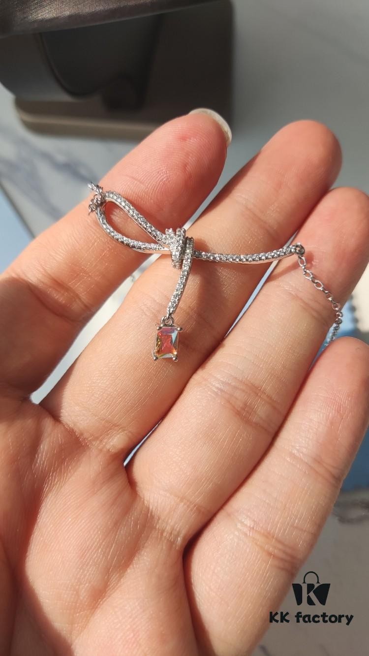 HEFANG Aurora Ribbon Knot Pendant Necklace