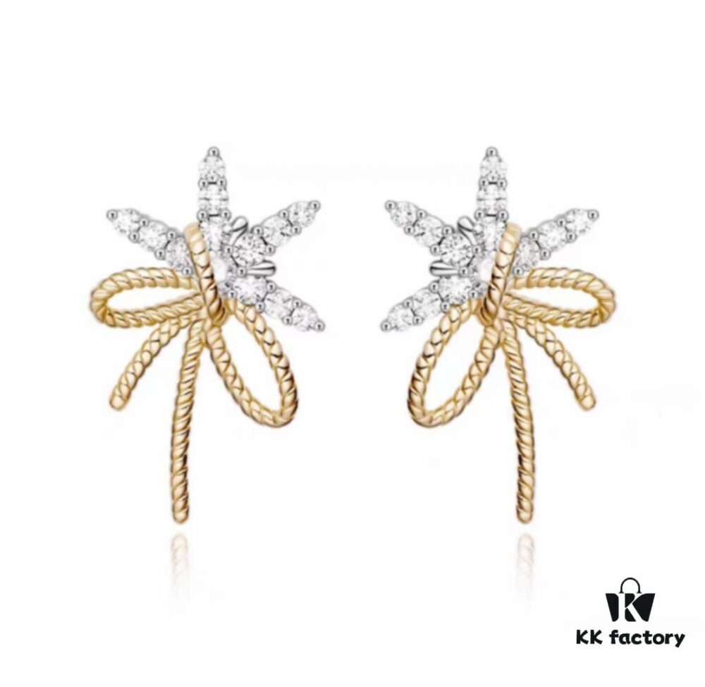 Floating Silk Ribbon Snowflake Stud Earrings for Women