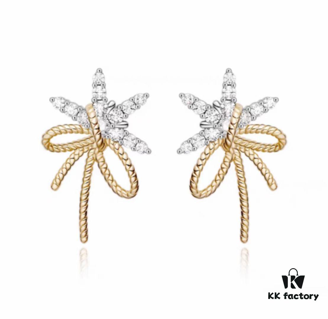 Floating Silk Ribbon Snowflake Stud Earrings for Women