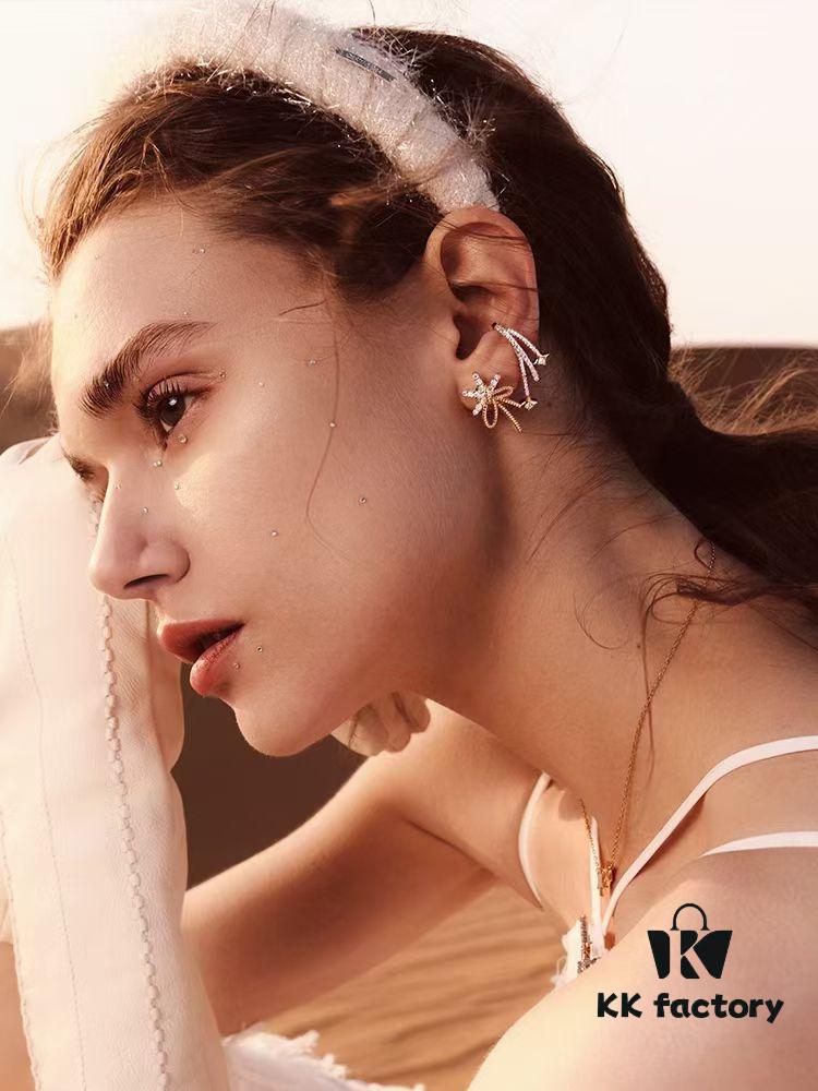 Floating Silk Ribbon Snowflake Stud Earrings for Women