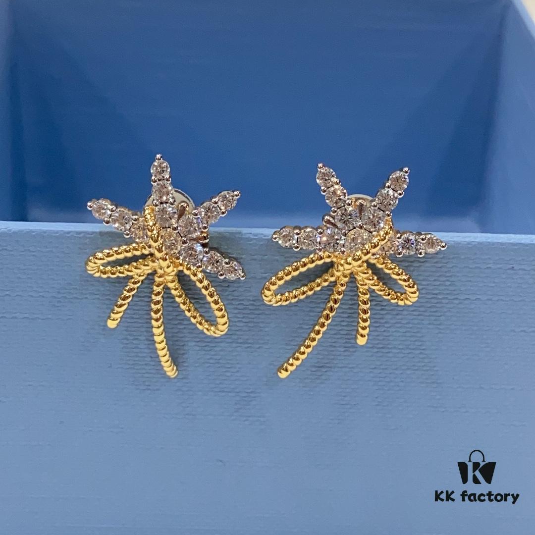 Floating Silk Ribbon Snowflake Stud Earrings for Women