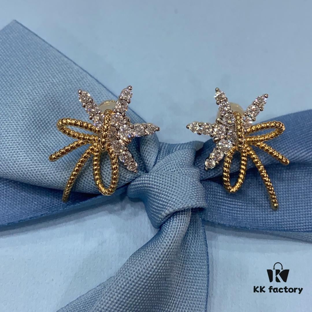 Floating Silk Ribbon Snowflake Stud Earrings for Women