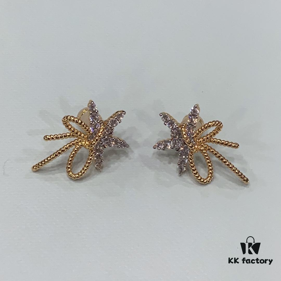 Floating Silk Ribbon Snowflake Stud Earrings for Women