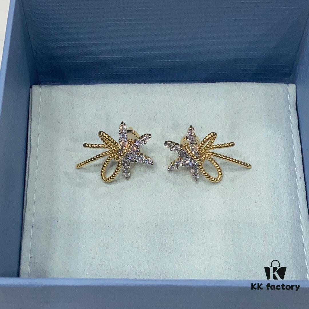 Floating Silk Ribbon Snowflake Stud Earrings for Women