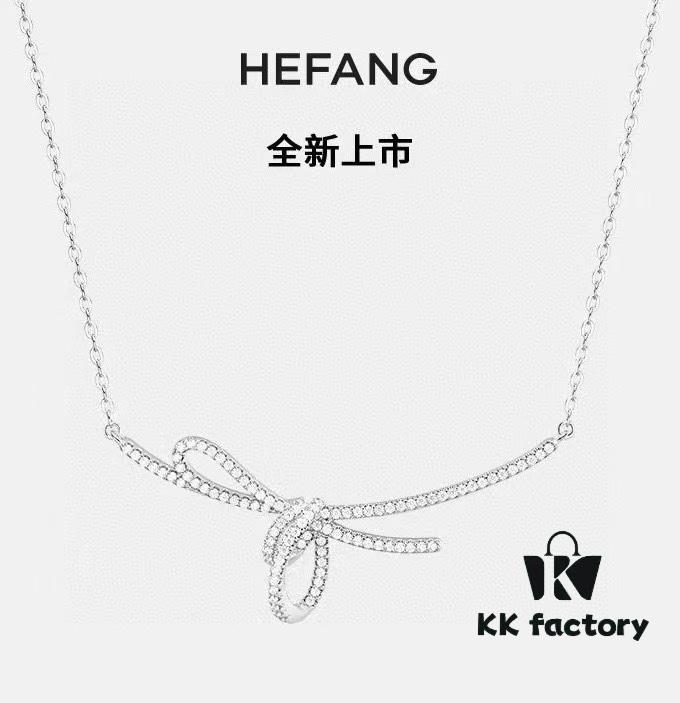 HeFang Bestseller - Ribbon Knot Pendant Necklace, Luxurious Wedding Jewelry, Elegant and Sparkling Collarbone Chain