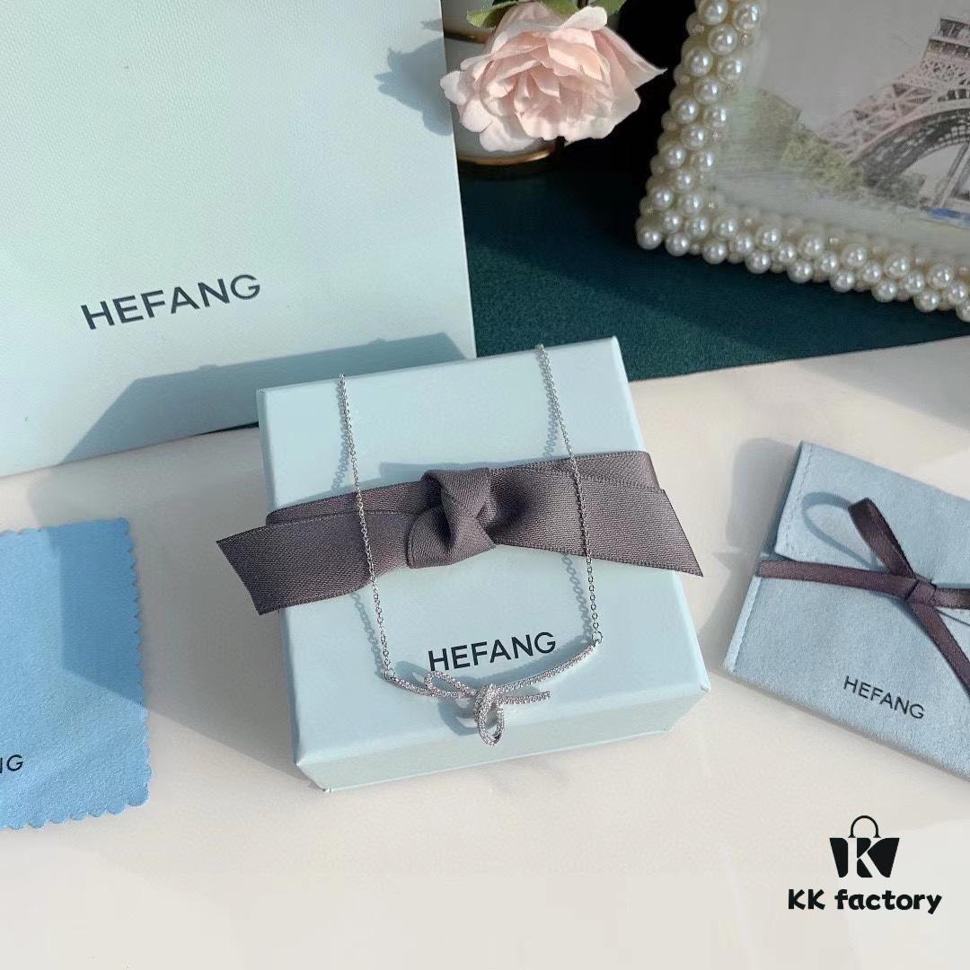 HeFang Bestseller - Ribbon Knot Pendant Necklace, Luxurious Wedding Jewelry, Elegant and Sparkling Collarbone Chain