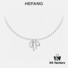 HeFang Jewelry Elizabeth Necklace - Bow Pendant Luxury Wedding Collar Chain, 42cm Adjustable
