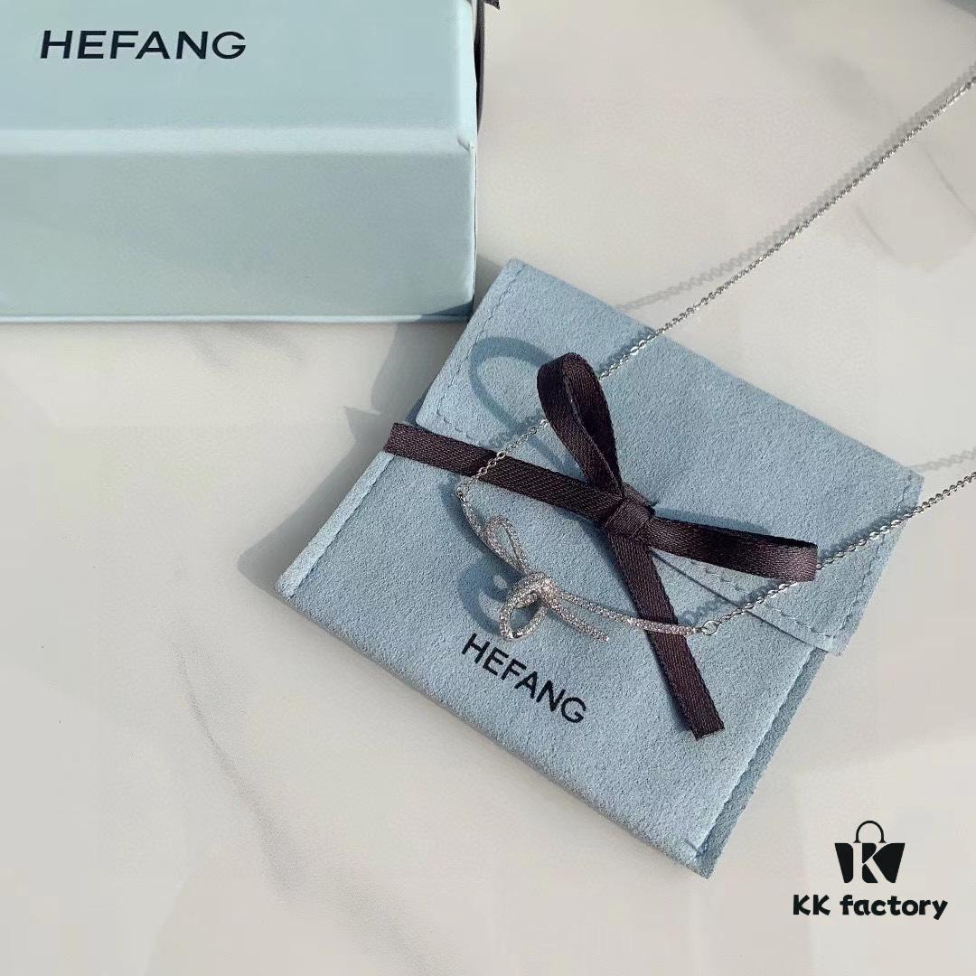 HeFang Bestseller - Ribbon Knot Pendant Necklace, Luxurious Wedding Jewelry, Elegant and Sparkling Collarbone Chain