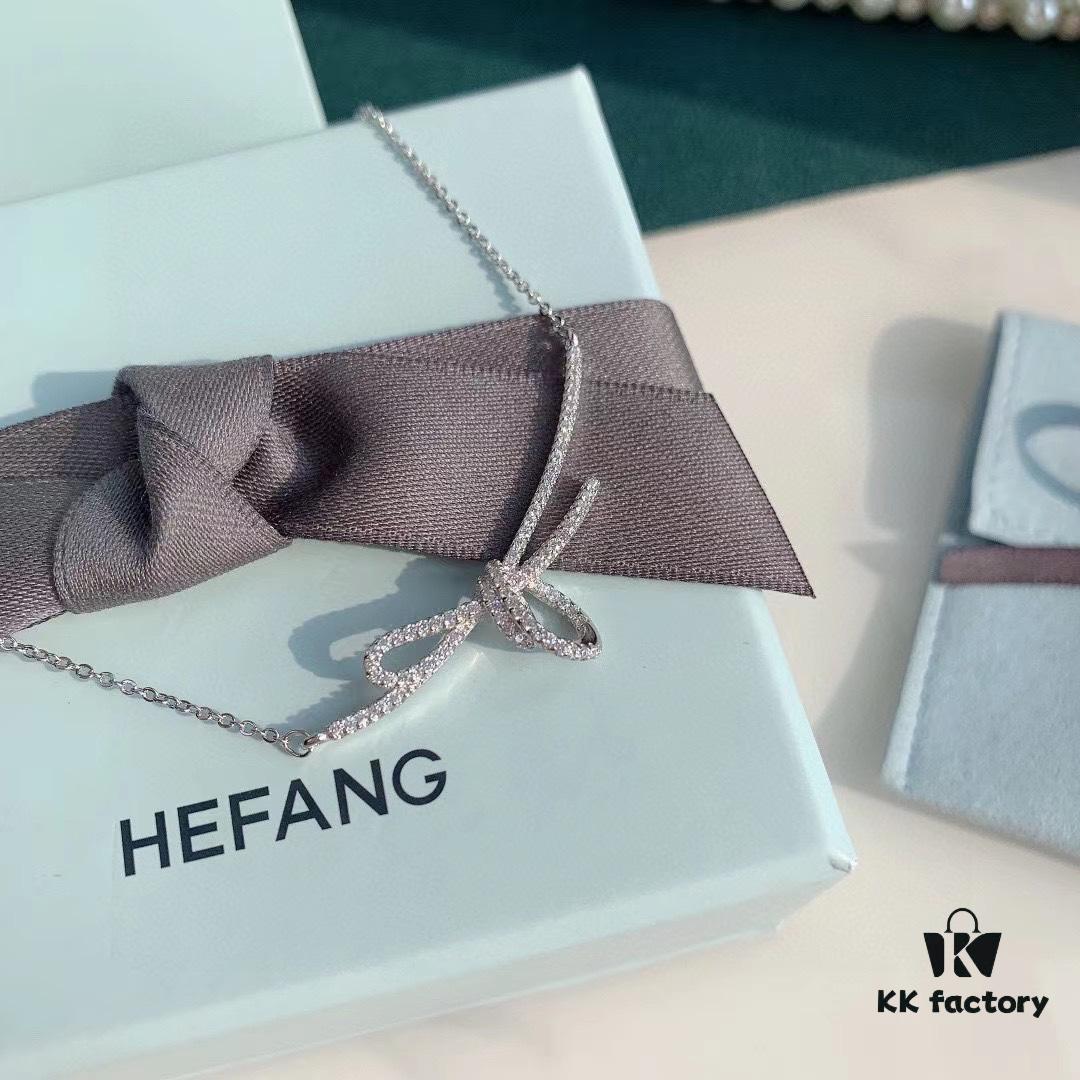 HeFang Bestseller - Ribbon Knot Pendant Necklace, Luxurious Wedding Jewelry, Elegant and Sparkling Collarbone Chain