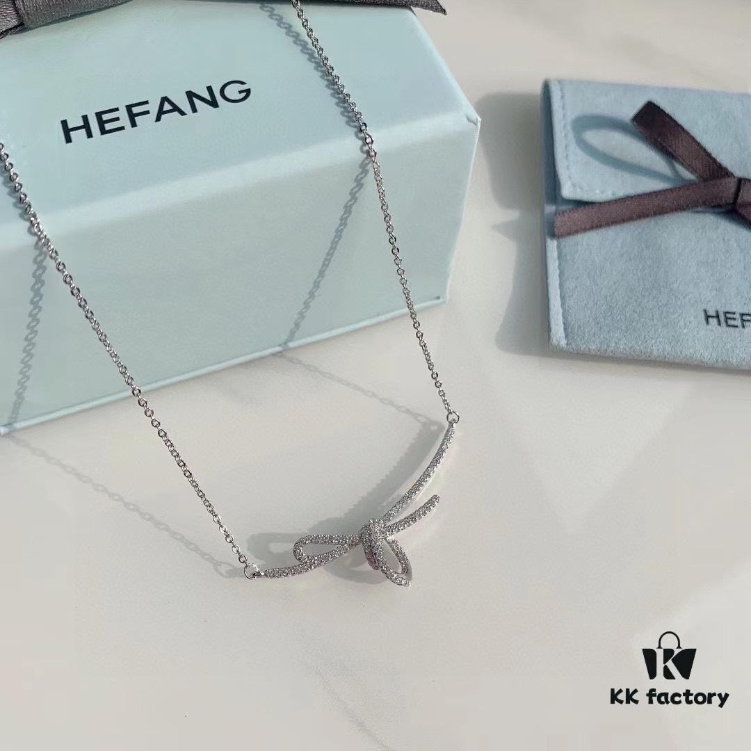 HeFang Bestseller - Ribbon Knot Pendant Necklace, Luxurious Wedding Jewelry, Elegant and Sparkling Collarbone Chain