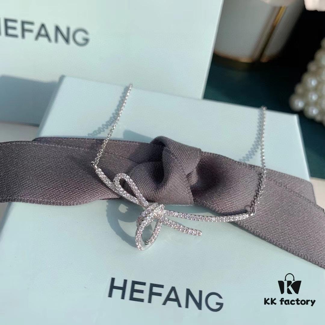 HeFang Bestseller - Ribbon Knot Pendant Necklace, Luxurious Wedding Jewelry, Elegant and Sparkling Collarbone Chain
