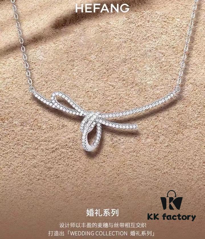 HeFang Bestseller - Ribbon Knot Pendant Necklace, Luxurious Wedding Jewelry, Elegant and Sparkling Collarbone Chain