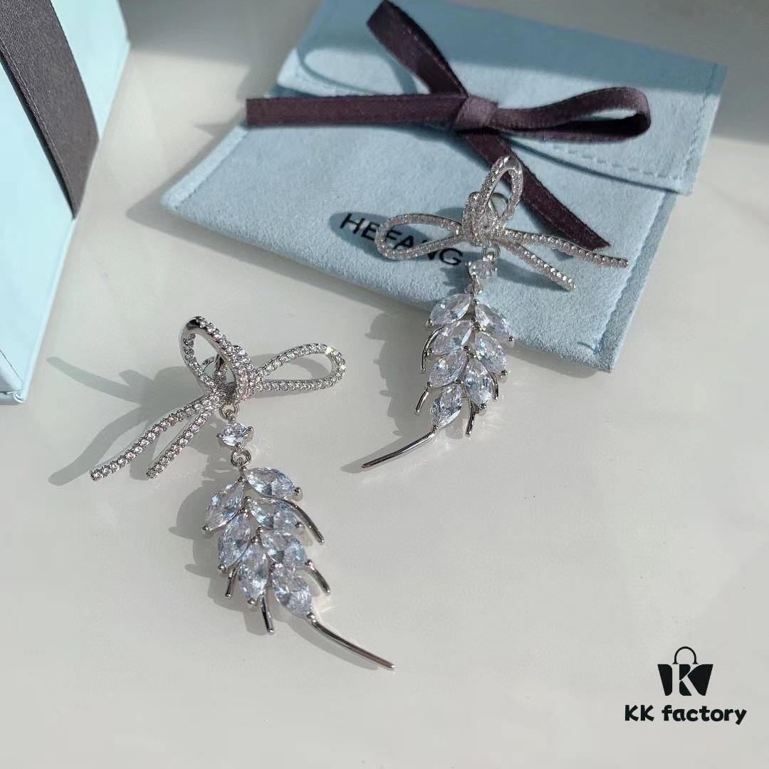 HeFang Jewelry Ribbon Wheat Ear Stud Earrings, Minimalist Elegant Design, 2021 Wedding Collection